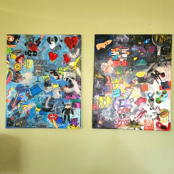 Set Of Two Street Art Canvas Artwork 24 X 30 - Picture 1 of 1